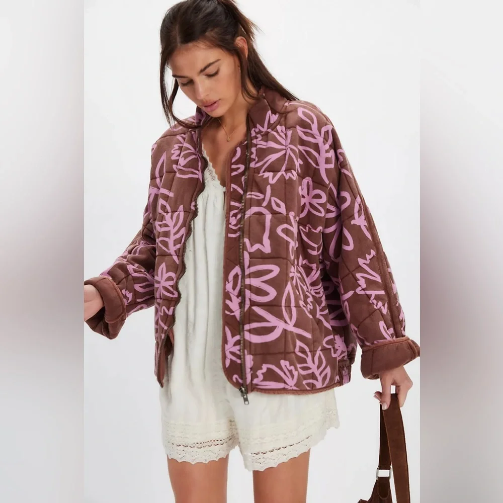 NWT Printed Dolman Quilted Knit Jacket~Chocolate Combo - Picture 3 of 4